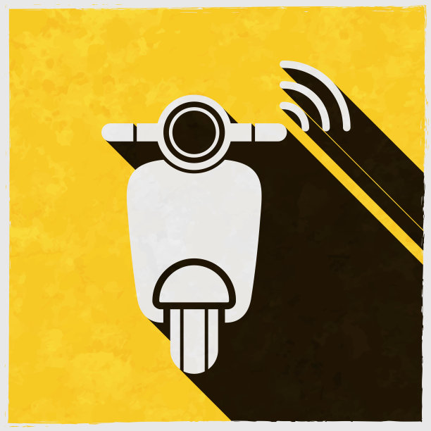 连接摩托车摩托车。图标与长阴影的纹理黄色背景图片下载