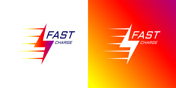 快速充电闪电标志。快速电动充电器品牌标识符号。速度、电量、电量线性标示。快递能量充值公司标志。Eps广告图标图片下载