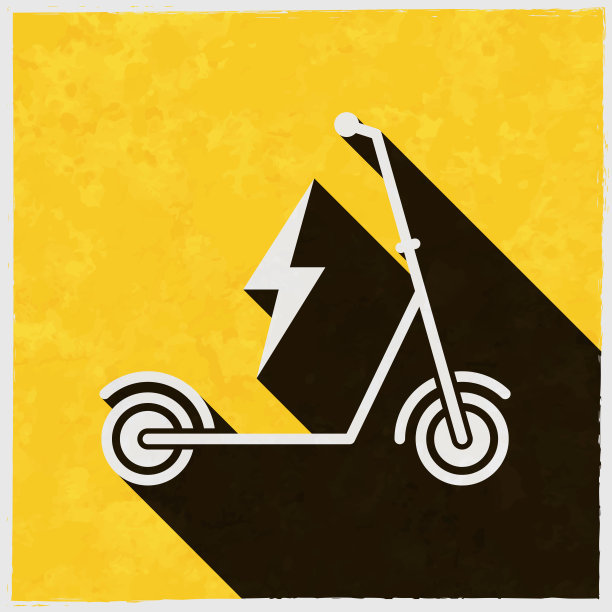 电动车负责。图标与长阴影的纹理黄色背景图片下载