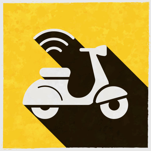 连接摩托车摩托车。图标与长阴影的纹理黄色背景图片下载