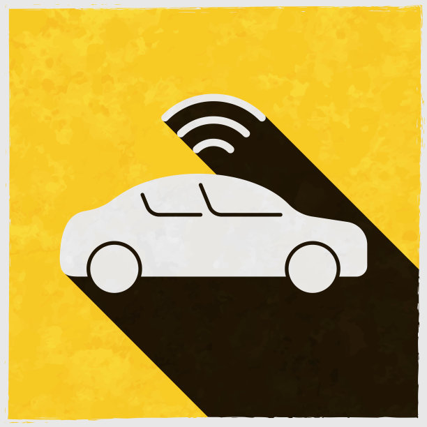 连接汽车。图标与长阴影的纹理黄色背景图片下载