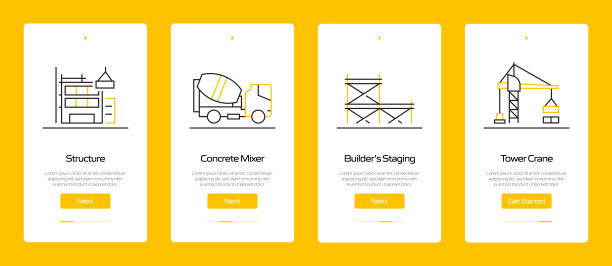 建筑行业概念平板移动应用页面屏幕图标。用户体验，UI设计模板矢量插图图片下载