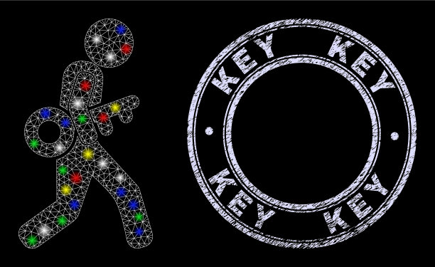 有纹理的钥匙印章印章和发光的网络贼图片下载