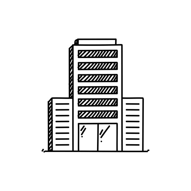 办公大楼线图标，素描设计，像素完美，可编辑的笔画。公司，公司，建筑。图片下载