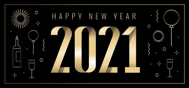 带有线性新年标志的2021年新年卡片图片下载