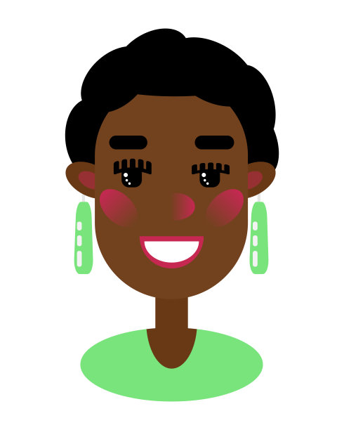一个可爱的卡通深色皮肤的短发女孩的肖像。平淡风格的搞笑角色。《阿凡达》,图标,元素。图片下载