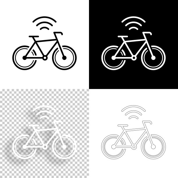 连接的自行车。图标设计。空白，白色和黑色背景-线图标图片下载