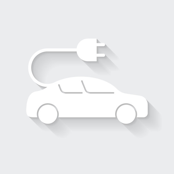 带插头的电动汽车。图标与空白背景上的长阴影-平面设计图片下载