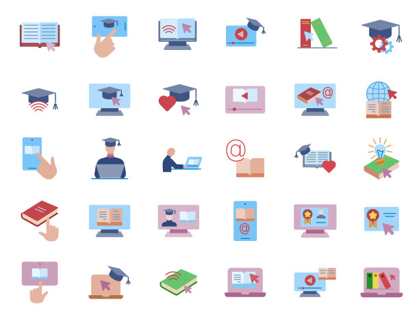 在线E-Learning平面图标集图片下载