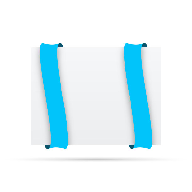 蓝色丝带上的空白白色标签-设计元素图片下载