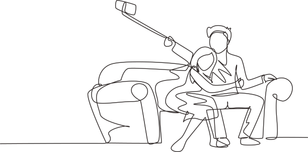 连续的一条线画着男人和女人图片下载