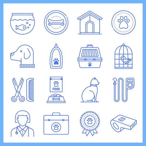 伴侣动物所有权蓝图风格矢量图标集图片下载