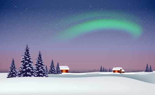 冰雪覆盖的格陵兰岛上空的北极光。图片下载