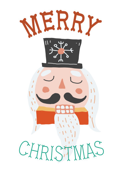 彩色手绘圣诞贺卡与胡桃夹子图片下载