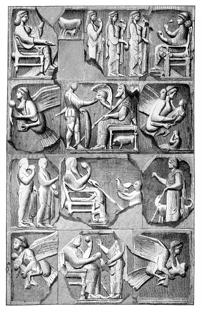 山陀斯的女妖墓以及石柱上的浮雕图片下载