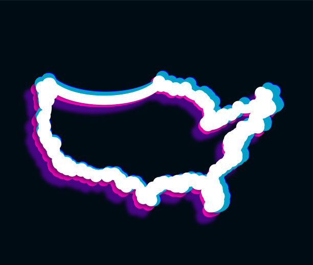 紫蓝色glitch风格的美国地图图案设计图片下载