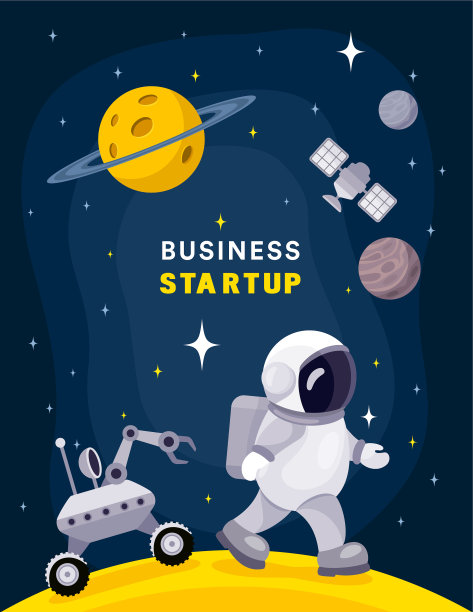 宇航员。卡通创意吉祥物。星系背景上的恒星和行星。图片下载