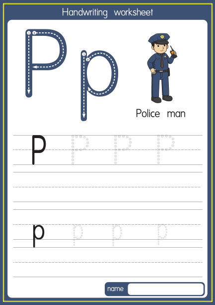 矢量插图警察与字母P大写字母或大写字母的儿童学习练习ABC图片下载