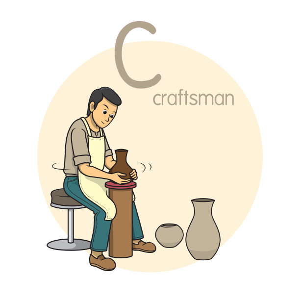 矢量插图工匠与字母C大写字母或大写字母为儿童学习实践ABC图片下载