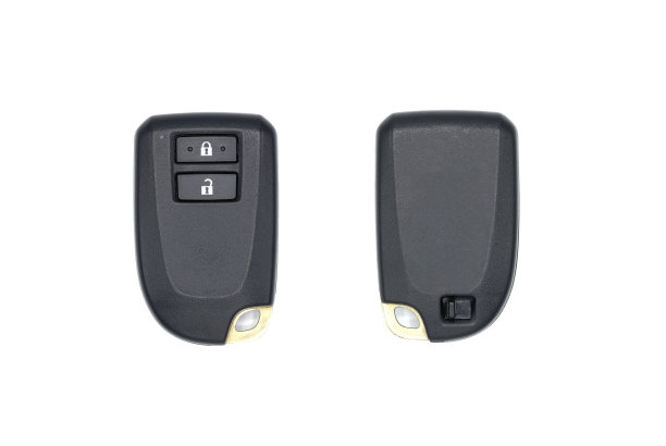 智能汽车钥匙，遥控锁和解锁汽车隔离在白色背景，俯视图照片。图片下载