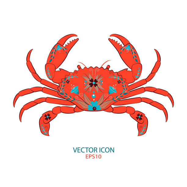 可爱的螃蟹与鲜花装饰的形象图片下载