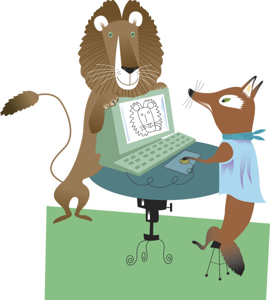 狐狸在电脑前画狮子图片下载