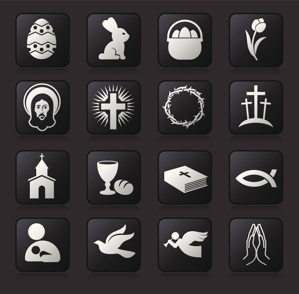 复活节假期按钮设置在一个黑暗的背景图片下载