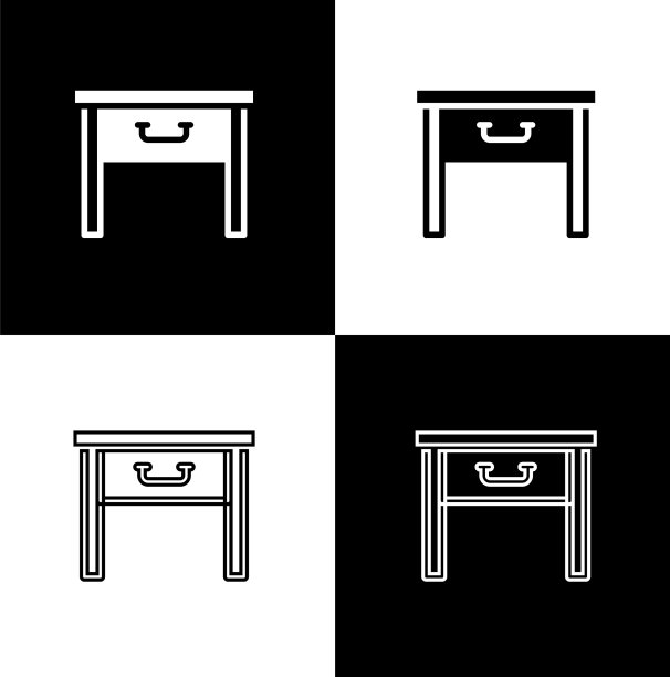 将家具床头柜图标孤立在黑色上图片下载