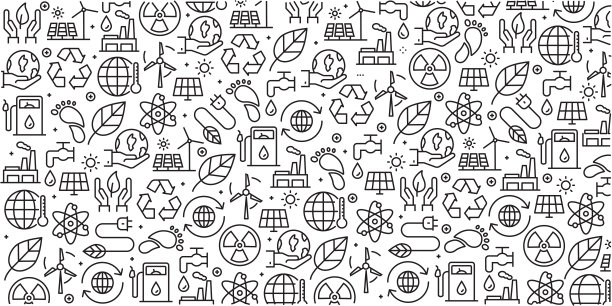 矢量设计模板和元素为生态在时尚的线性风格-无缝模式与线性图标相关的生态-矢量图片下载