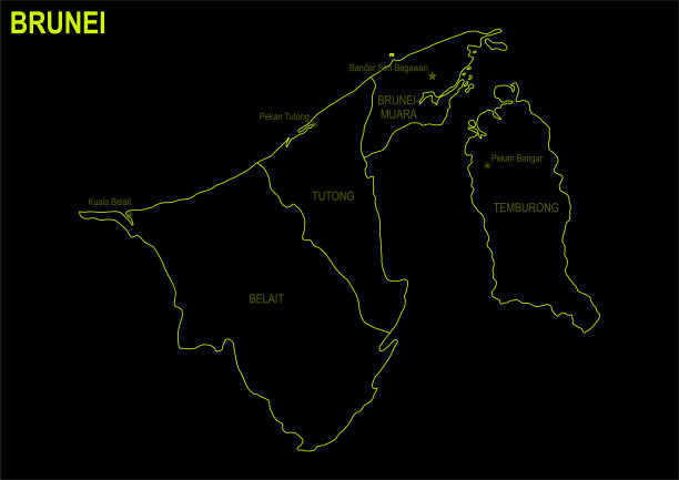 黑色背景下的文莱霓虹地图图片下载