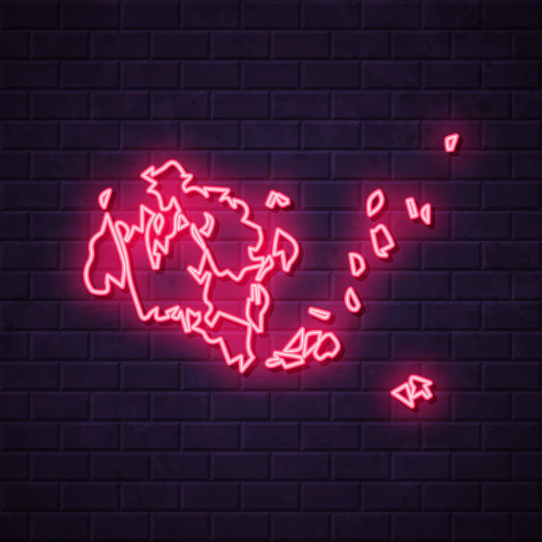 奥兰地图-发光的霓虹灯在砖墙的背景图片下载