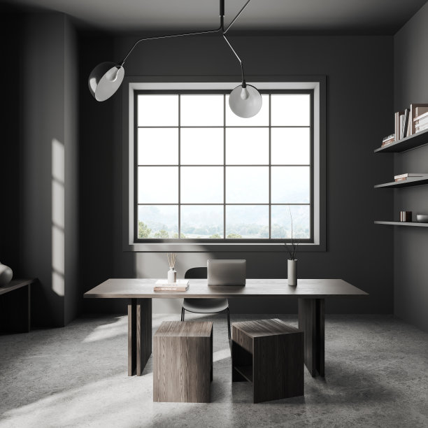 现代灰色家庭办公室内部图片下载