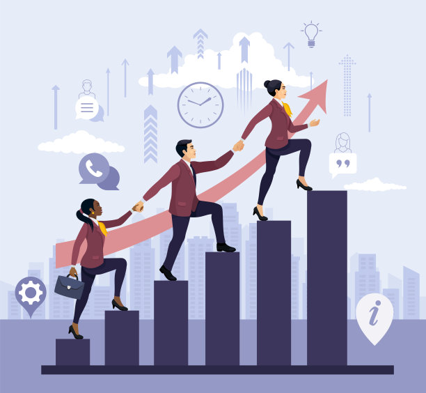 团队合作的成功。商务团队爬楼梯。合作创造进步和赢家理念。图片下载