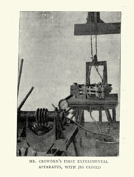 第一台液压实验装置，由查尔斯·托马斯·克劳登发明，1890年代，19世纪维多利亚时代的英国工程师和发明家图片下载