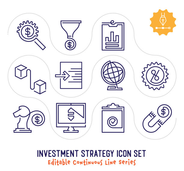 投资策略可编辑的连续线图标包图片下载