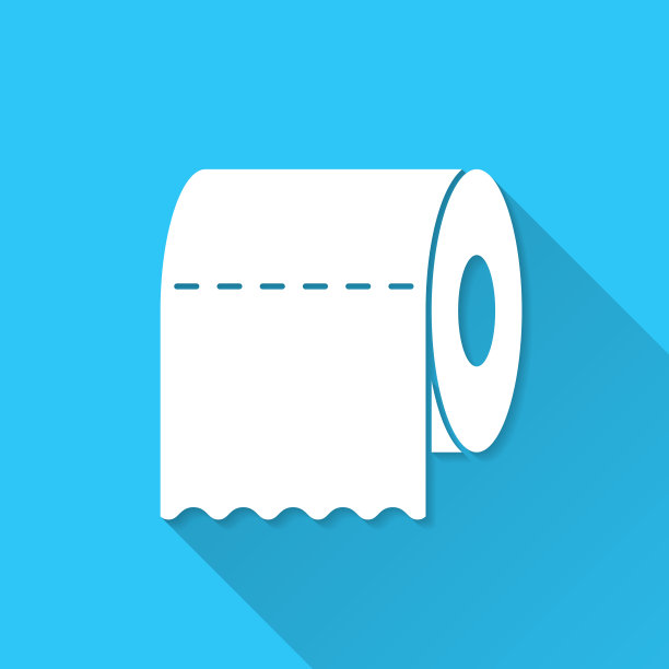 厕纸卷。蓝色背景上的图标-长阴影平面设计图片下载