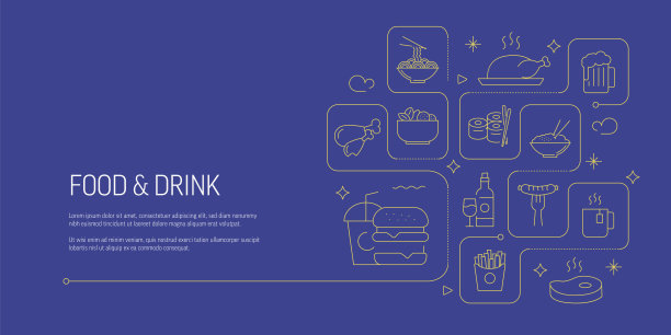 食品和饮料相关矢量横幅设计概念，现代线条风格与图标图片下载