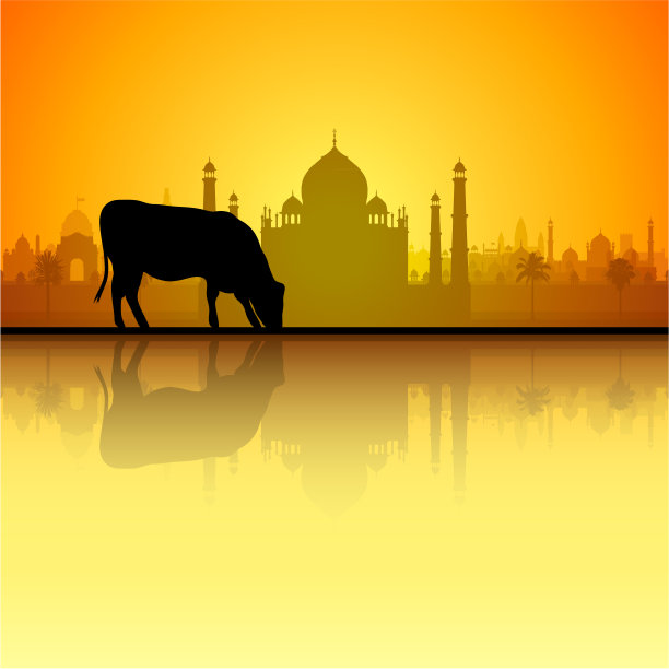 牛和泰姬陵(所有建筑都是完整的和可移动的)图片下载