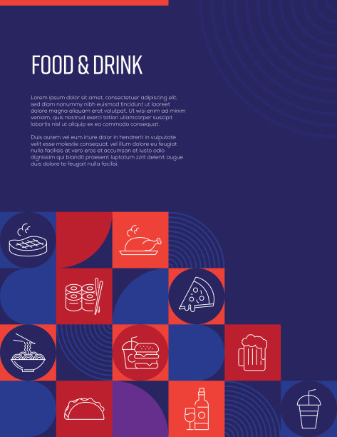 食品和饮料相关设计与线图标。简单的轮廓符号图标。图片下载