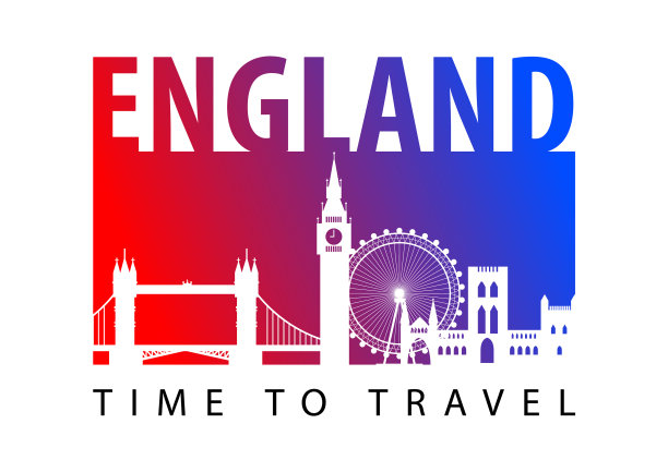 英国著名地标剪影风格的蓝色和图片下载