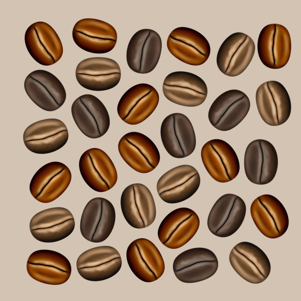 不同类型的烘焙咖啡豆图案插图在米色背景图片下载