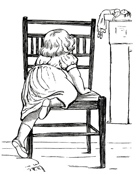 女孩爬上椅子，后视镜，捡起衣柜上的木偶图片下载