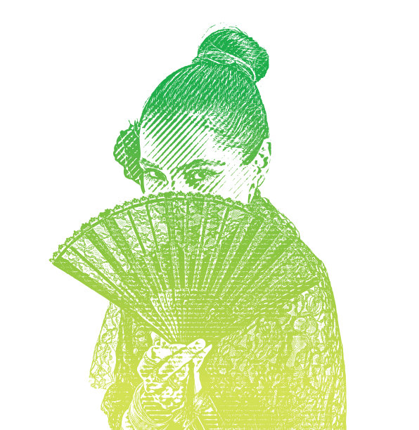 手持扇子的传统西班牙妇女。图片下载