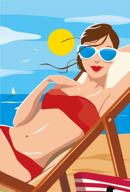 穿着比基尼的美女在晒日光浴图片下载