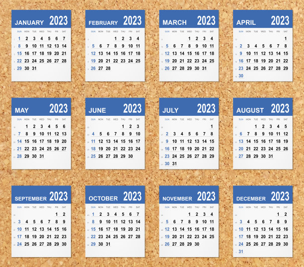 软木板上的2023年日历图片下载