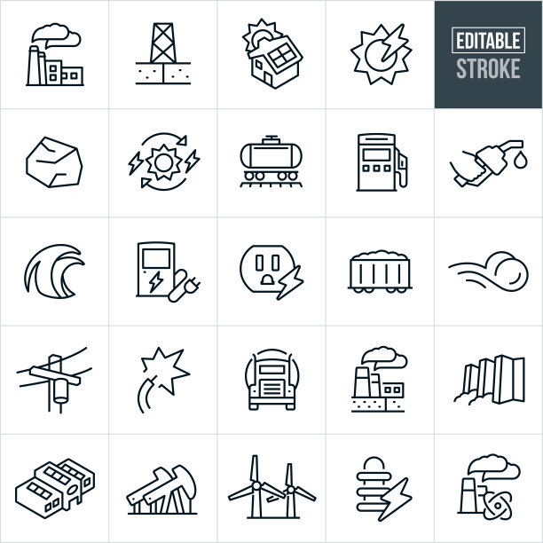 燃料和能源细线图标-可编辑的笔触图片下载