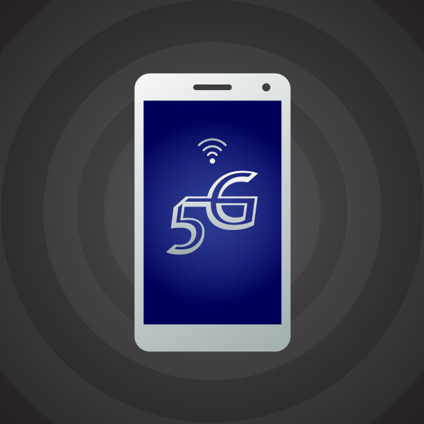 带有5G的智能手机，屏幕上有图标图片下载