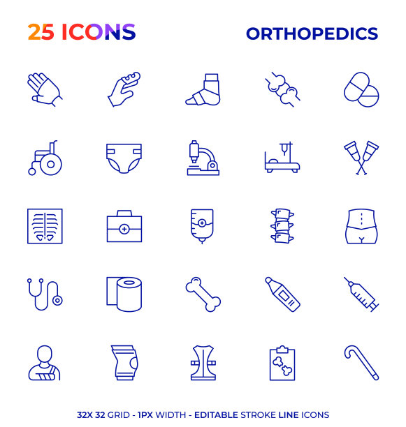 整形外科可编辑的笔划线图标系列图片下载