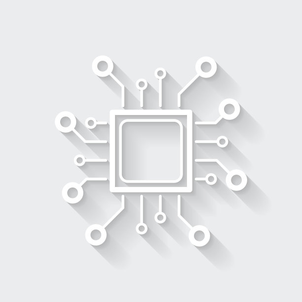 处理器。图标与空白背景上的长阴影-平面设计图片下载