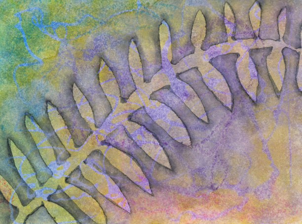 用蜡笔在纸上手绘植物叶子的剪影图片下载